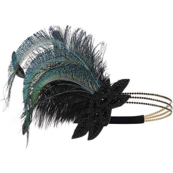 Art Deco Feather Headband Flapper 1920s Gatsby Accessories for Parties - Picture 3 of 3